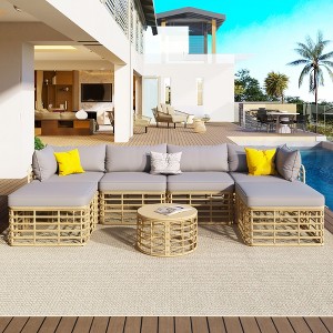 CAVINAS 7-Piece Patio Sectional Furniture Set, All-Weather Rattan Sectional Sofa Set Freely Combinable Backyard Furniture - 1 of 4