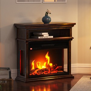 Electric Fireplace - 3-Sided Heater with Mantel and Shelf, Remote Control, LED Flames, Faux Logs, and Adjustable Settings by Northwest (Brown) - 1 of 4