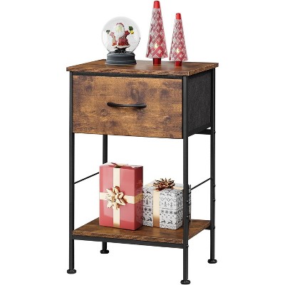 End Table with Fabric Storage Drawer, Bedside Furniture with Steel Frame, Side Table for Bedroom, Dorm, Easy Assembly