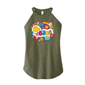 Women's - Peanuts - Peace Floral & Colorful Woodstock Graphic High Neck Tank - 1 of 4