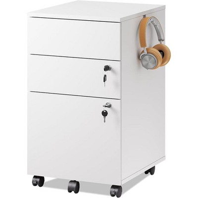 GALAXHERO 3 Drawer Rolling File Cabinet with Lock, Wood Under Desk Filing Cabinet fits