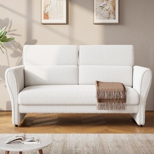 Loveseat Sofa for Living Room, Modern Boucle Upholstered Couch with Lumbar Pillow, Deep Seat Loveseat - 1 of 4