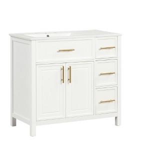 Vynxaria 36" White Freestanding Bathroom Vanities Cabinet with Dual Doors Triple Drawers 33.9"H - 1 of 4