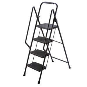 Yukimo 54"H Folding Step Ladder - Sturdy Steel & Plastic, Wide Anti-Slip Pedal & Safety Foam Handle, Lightweight Space-Saving, Black - 1 of 4