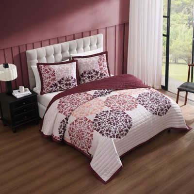 Bebejan Rosewood Harmony 100% Cotton 3-Piece Reversible Quilted Coverlet Set