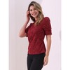 INSPIRE CHIC Women's Floral Lace Mock Neck Puff Short Sleeve Elegant Blouse - 4 of 4