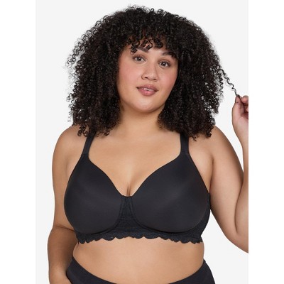 Leading Lady The Zoey – Lace Band Molded Wireless T-Shirt Bra in Black, Size: 48D.