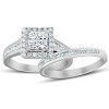 Pompeii3 1 Ct TDW Princess Cut Halo Diamond Engagement Wedding Ring Set 10k White Gold - 2 of 4