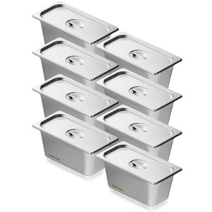 VEVOR 8 Pack Hotel Pans, 1/3 Size Anti-Jam Steam Pan with Lid, 0.8mm Thick Stainless Steel Steam Table Pan, 6-Inch Deep Commercial Table Pan - 1 of 4