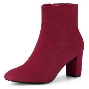 Allegra K Women's Dress Round Toe Side Zip Chunky Heel Ankle Boots - 1 of 4