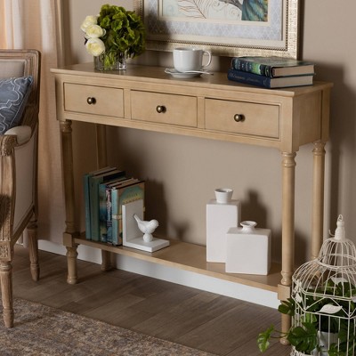 Oak Brown 3-Drawer Wood Entryway Console Table
