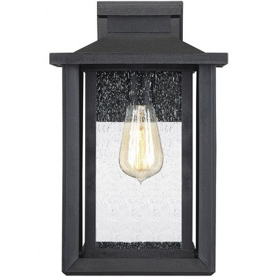 Wakefield Black Iron Outdoor Wall Lantern with Clear Seedy Glass