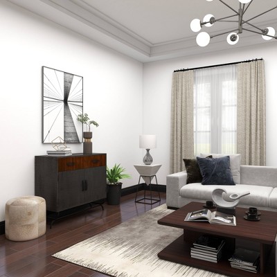 Triangular Wood and Metal Accent Table with White Top