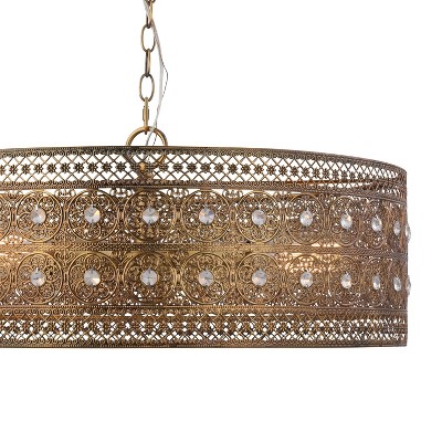 Elegant Brass and Crystal Drum Chandelier, 26" Glam Pendant Light