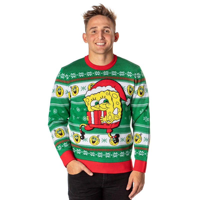 SpongeBob SquarePants Men's Santa SpongeBob Ugly Sweater Knit Pullover, 1 of 7