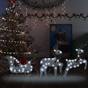 Aghana Digitals 60 LED Silver Lighted Reindeer & Sleigh Decor with Red Bow - Indoor/Outdoor - 1 of 4