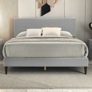 Galano Bayson Wood Frame Full Platform Bed with Headboard in Towel Cream, Towel Gray, Towel Pink - 1 of 4