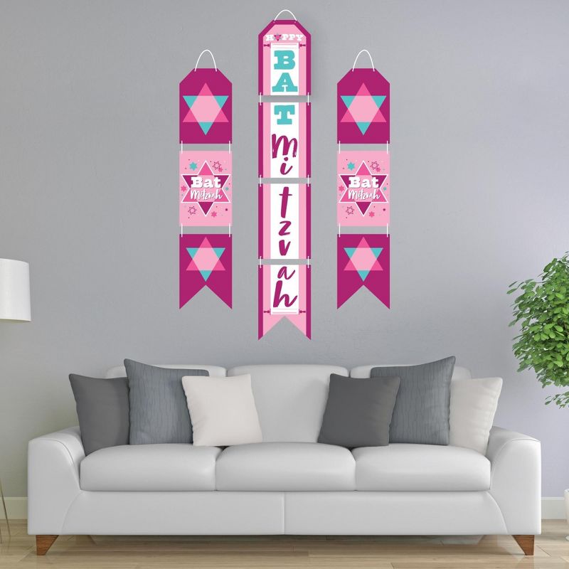 Big Dot of Happiness Pink Bat Mitzvah - Hanging Vertical Paper Door Banners - Girl Party Wall Decoration Kit - Indoor Door Decor, 2 of 8