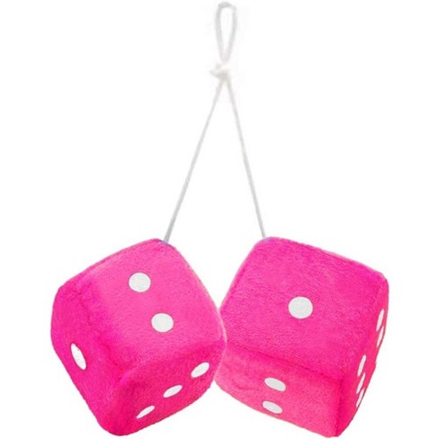 Zone Tech Pair Pink And White Mirror Fuzzy Dice – 3” Pair Pink And