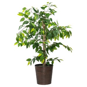 LCG Florals 4' Artificial Copper Ficus Tree Planter: Indoor Faux Plant with Metal Pot, No Assembly Required - 1 of 4
