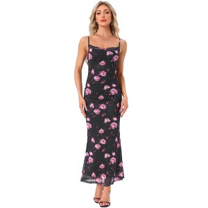 INSPIRE CHIC Women's Mesh Floral Sleeveless Stretchy Bodycon Cocktail Maxi Dress - 1 of 4