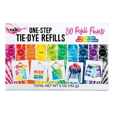 30pk One-Step Tie-Dye Refills Rainbow - Tulip Color: Permanent Fabric Dye Powder, Multicolor, 4oz