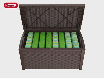 Gray Plastic Wicker Lockable Deck Storage Box Bench