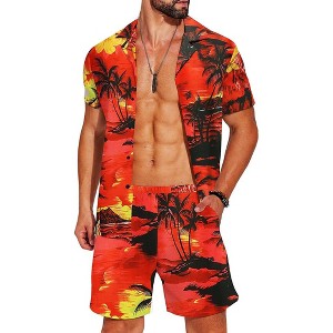 COOFANDY Men's Hawaiian Matching Shirt and Shorts Set Summer Beach 2 Piece Outfits Short Sleeve Cuban Shirts and Shorts - 1 of 4