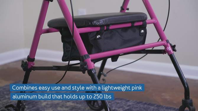 Carex Step N&#39; Rest Height Adjustable Rollator - Pink, 2 of 6, play video