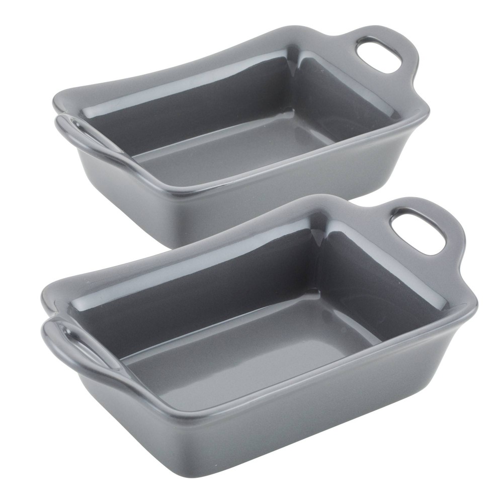 Rachael Ray Solid Glaze Ceramic 2pc (12oz/1.5 Cup) Rectangular Au Gratin Sets Dark Gray