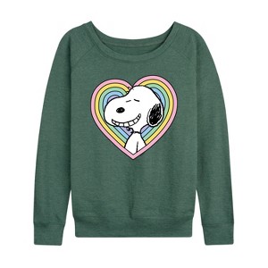 Women's - Peanuts - Snoopy Heart Lightweight French Terry Wide Neck Long Sleeve Shirt - 1 of 4