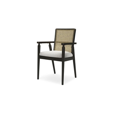 Galliden Black Wood and Cane Upholstered Dining Arm Chair