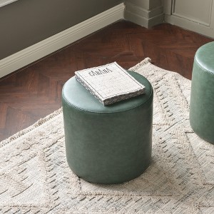 KINWELL Faux Leather Round Upholstered Footstool PU Ottoman, 18" x 18 - 1 of 4