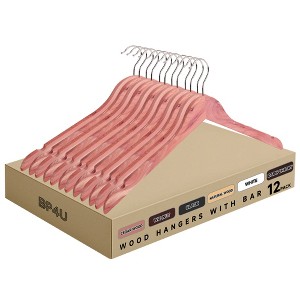 BP4U Premium Solid Wood Coat Hangers, Heavy Duty Non-Slip Hangers with 360° Swivel Hook & Contoured Shoulders, Space-Saving for Jackets & Suits - 1 of 4