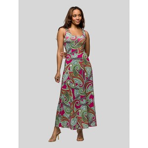 24seven Comfort Apparel Womens Hot Pink Paisley Print Scoop Neck A Line Sleeveless Maxi Dress - 1 of 4