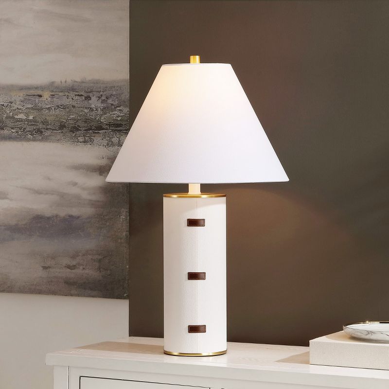 Flavie 26.5 Inch Metal/PU Leather Table Lamp - White/Brown/Brass Gold - Safavieh., 4 of 5