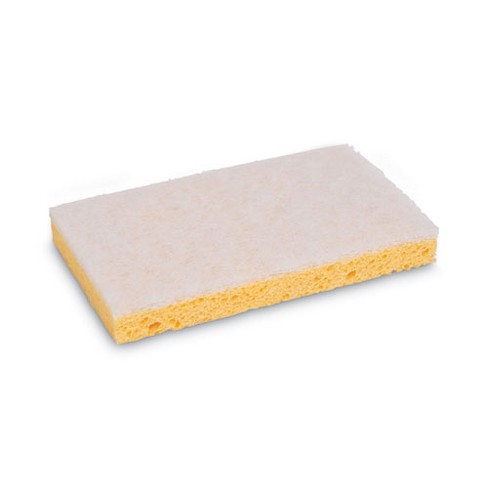 Boardwalk Scrubbing Sponge, Light Duty, 3.6 x 6.1, 0.7" Thick, Yellow/White, Individually Wrapped, 20/Carton - image 1 of 4