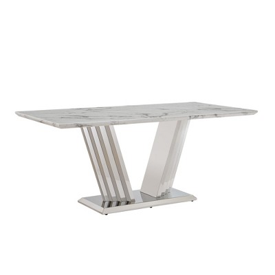Dolonm 70-inch Modern Faux Marble Dining Table with Stainless Steel Base for 6