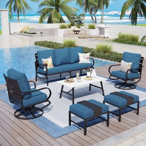 Captiva Designs 6pc Metal Patio Furniture Conversation Set with Swivel Chairs and Ottomans for Garden Porch Backyard - 1 of 4