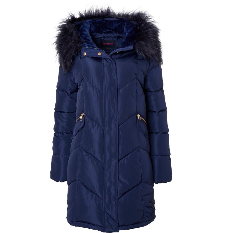 Sportoli Women Quilted Long Winter Coat Fur Trim Plush Lined Hood Puffer Jackets, 4 of 5