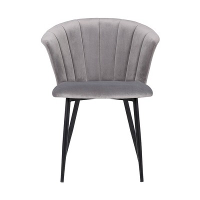 Elegant Gray Velvet Upholstered Armless Side Chair with Black Metal Frame