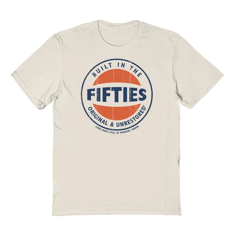 Original and Unrestored Men's Iconic Fifties Short Sleeve Graphic Cotton T-Shirt - Natural M, 1 of 2