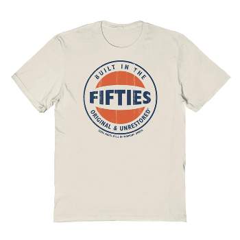 Original and Unrestored Men's Iconic Fifties Short Sleeve Graphic Cotton T-Shirt - Natural M