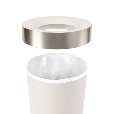 Sand Beige Polypropylene Indoor Trash Can with Brushed Metal Accents