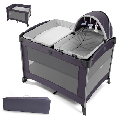 MYKKO Nest Portable Playard in Grey with Carrybag an Shoulder Strap, Lightweight, Packable and Easy Setup Baby Playard