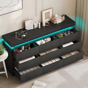 Dyoney 9-drawer vanity with power socket and LED lights, spacious storage cabinet, charging dock - 1 of 4