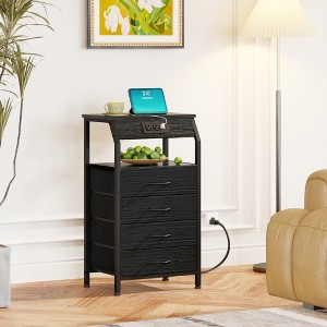 Furnulem Nightstands with 3/4/5 Drawers & Outlets, Bedside Tables with 2 USB Ports and 2-Tier Open Shelf - 1 of 4