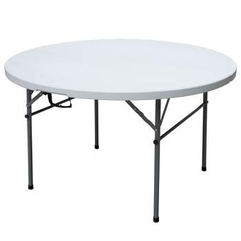 Plastic Development Group 4 Foot Round Folding Multipurpose Banquet Table with Secure Base for Indoor and Outdoor Events, White
