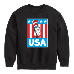 Boys' - Dr. Seuss - Cat In The Hat USA Graphic Long Sleeve Fleece Sweatshirt - 1 of 4