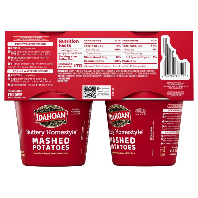 Idahoan Gluten Free Buttery Homestyle Microwavable Mashed Potato Cups - 6oz/4ct: Wheat Free, Plant-Based, 2 of 11